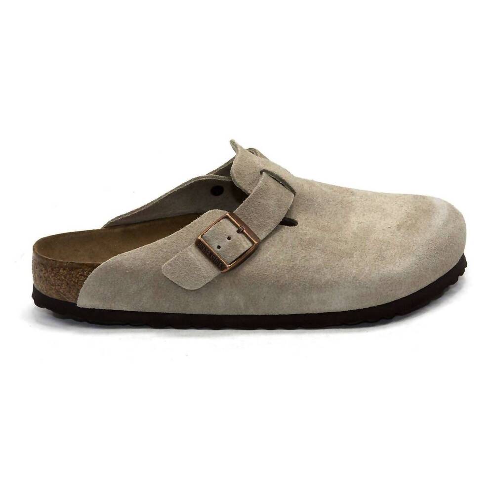 NEW BIRKENSTOCK men's boston soft footbed clogs in taupe